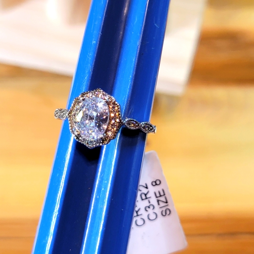 Blue Apple Co NWT Sterling Silver Cubic Zirconia Solitaire Ring - Size 8